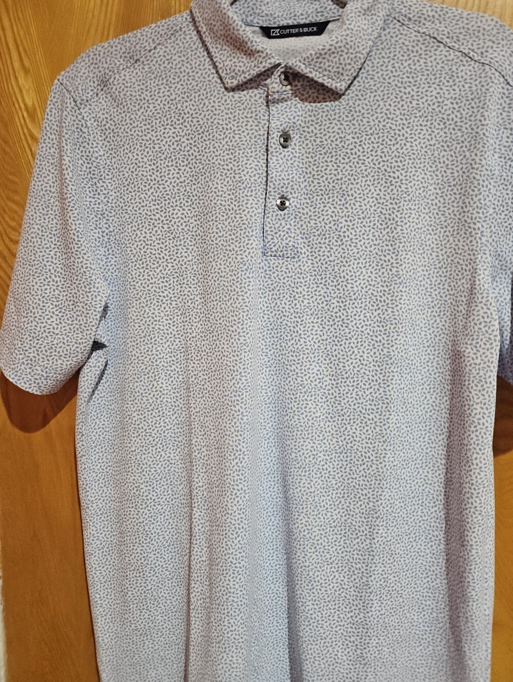 Cutter & Buck Men's White Polo with Subtle Navy Micro Print